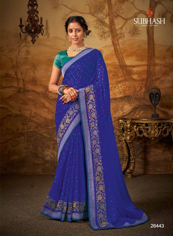 Subhash Bandhani-3 Sb-26443 Blue Silk Chiffon Saree