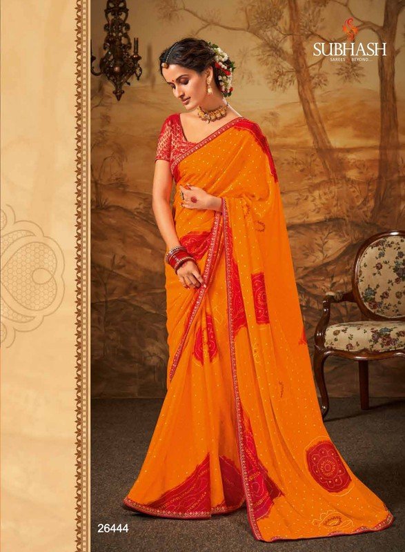 Subhash Bandhani-3 Sb-26444 Orange Silk Chiffon Saree