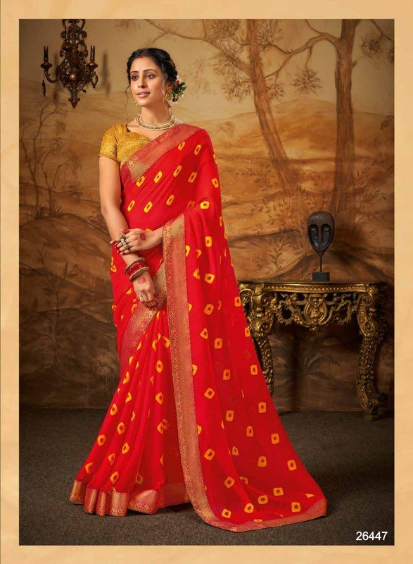 Subhash Bandhani-3 Sb-26447 Red Silk Chiffon Saree