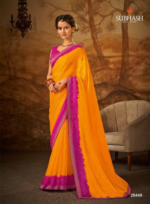 Subhash Bandhani-3 Sb-26448 Yellow Silk Chiffon Saree