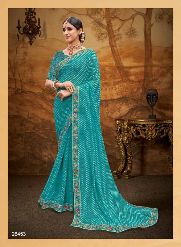 Subhash Bandhani-3 Sb-26453 Blue Silk Chiffon Saree