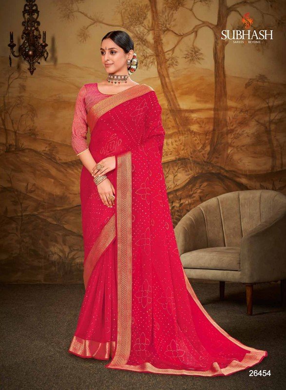 Subhash Bandhani-3 Sb-26454 Pink Silk Chiffon Saree