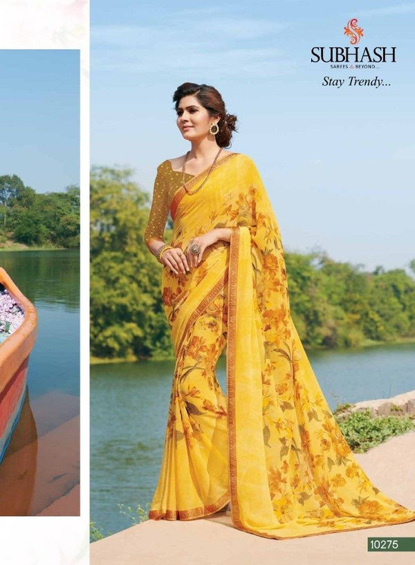 Subhash Hit Collection Sb-10275 Yellow Georgette Saree