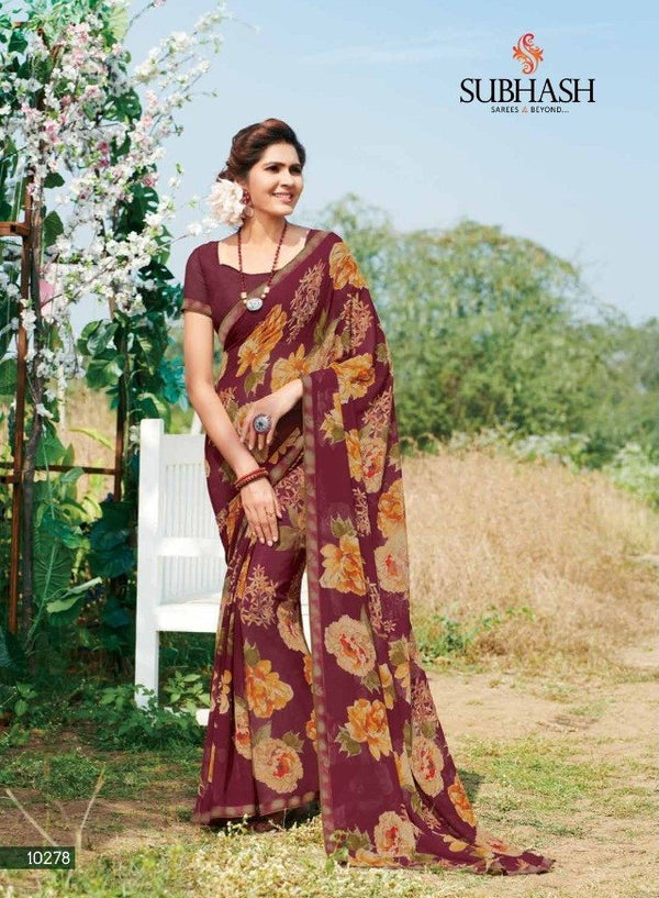 Subhash Hit Collection Sb-10278 Maroon Georgette Saree