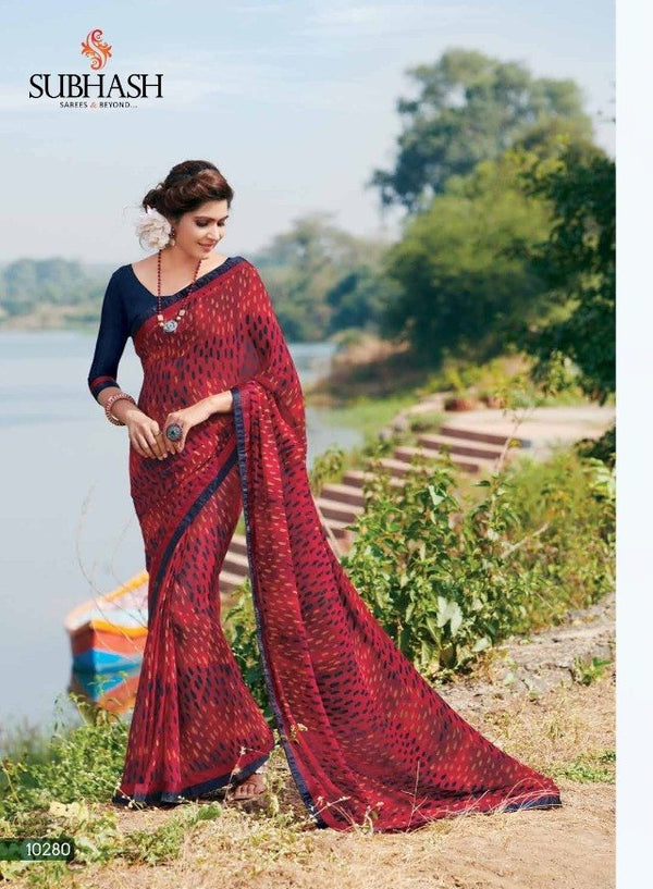 Subhash Hit Collection Sb-10280 Red Georgette Saree