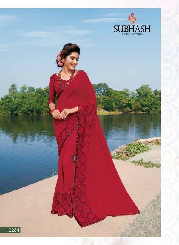 Subhash Hit Collection Sb-10284 Red Georgette Saree