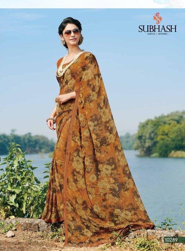 Subhash Hit Collection Sb-10289 Brown Georgette Saree