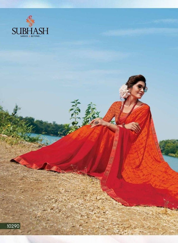 Subhash Hit Collection Sb-10290 Orange Georgette Saree