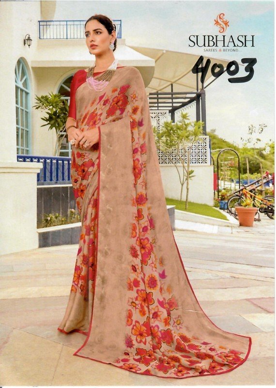 Subhash Dream Girl Sb-4003 Cream Georgette Saree