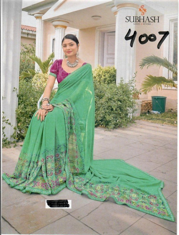 Subhash Dream Girl Sb-4007 Green Georgette Saree