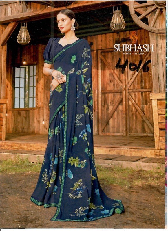 Subhash Dream Girl Sb-4016 Blue Georgette Saree