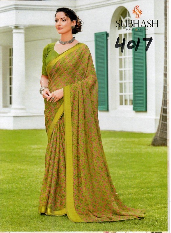 Subhash Dream Girl Sb-4017 Green Georgette Saree