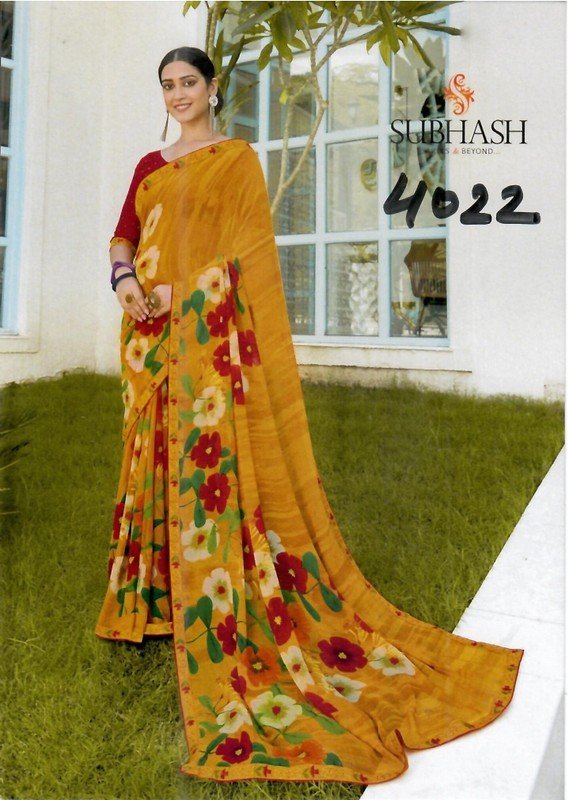 Subhash Dream Girl Sb-4022 Yellow Georgette Saree