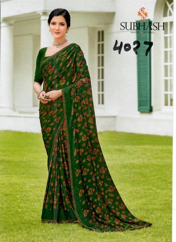 Subhash Dream Girl Sb-4027 Green Georgette Saree