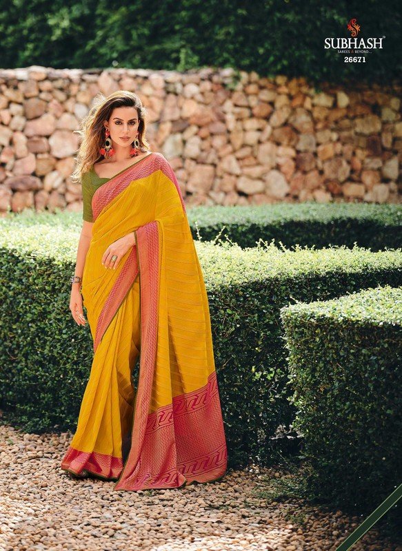 Subhash Ekaa-2 Sb-26671 Yellow Soft Cotton Silk Saree