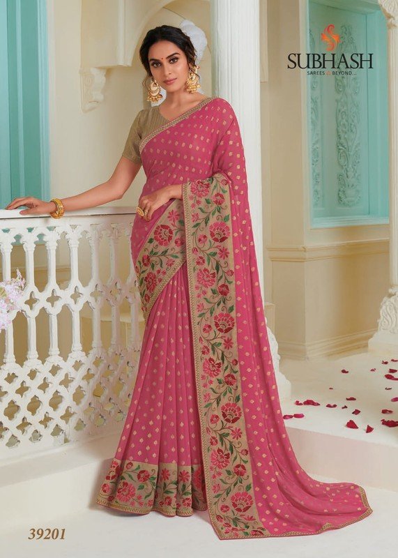 Subhash Festival Sb-39201 Pink Chiffon Saree