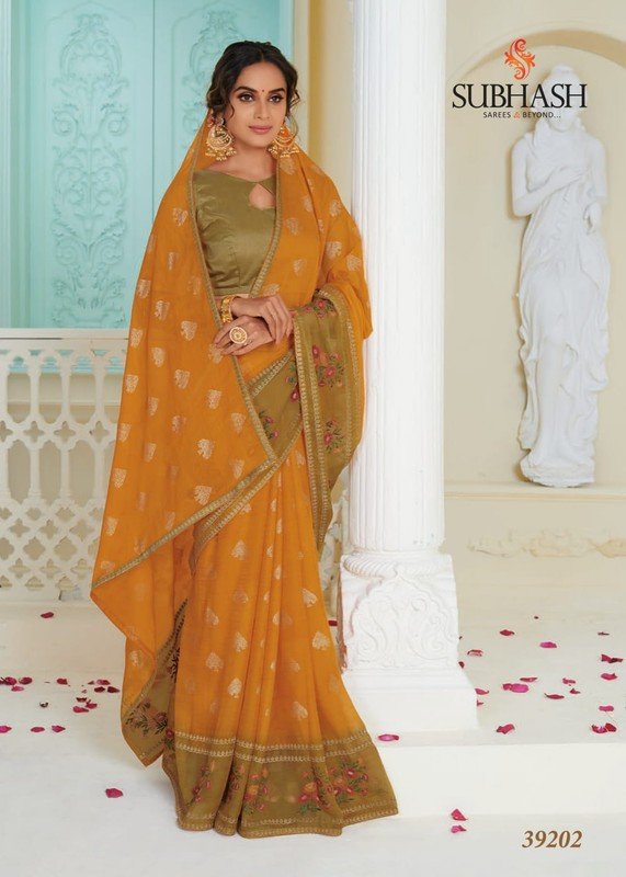 Subhash Festival Sb-39202 Yellow Chiffon Saree