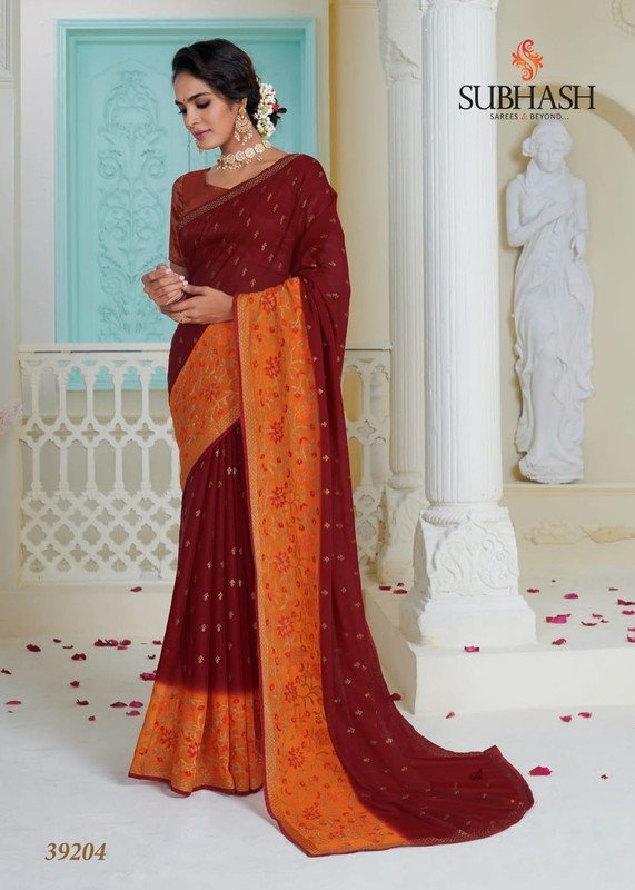 Subhash Festival Sb-39204 Red Chiffon Saree