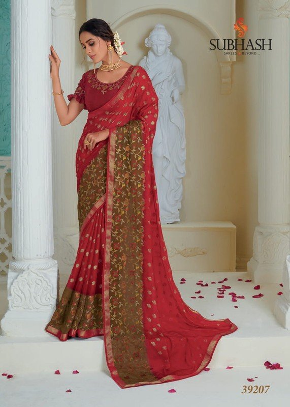 Subhash Festival Sb-39207 Red Chiffon Saree