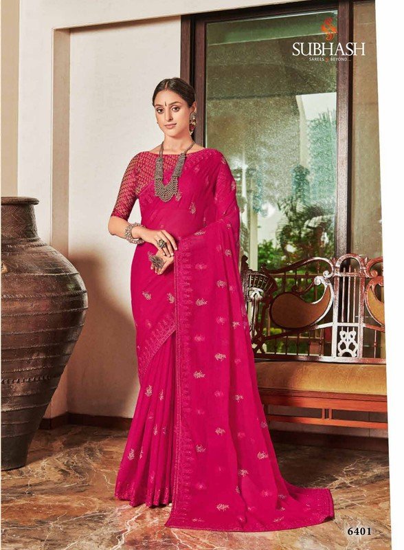 Subhash Gaurawi Sb-6401 Pink Chiffon Saree