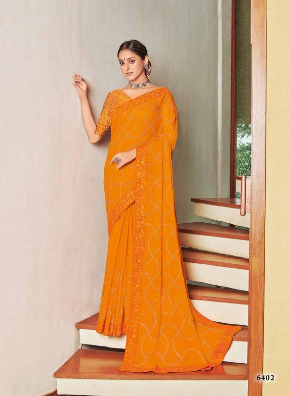 Subhash Gaurawi Sb-6402 Orange Chiffon Saree