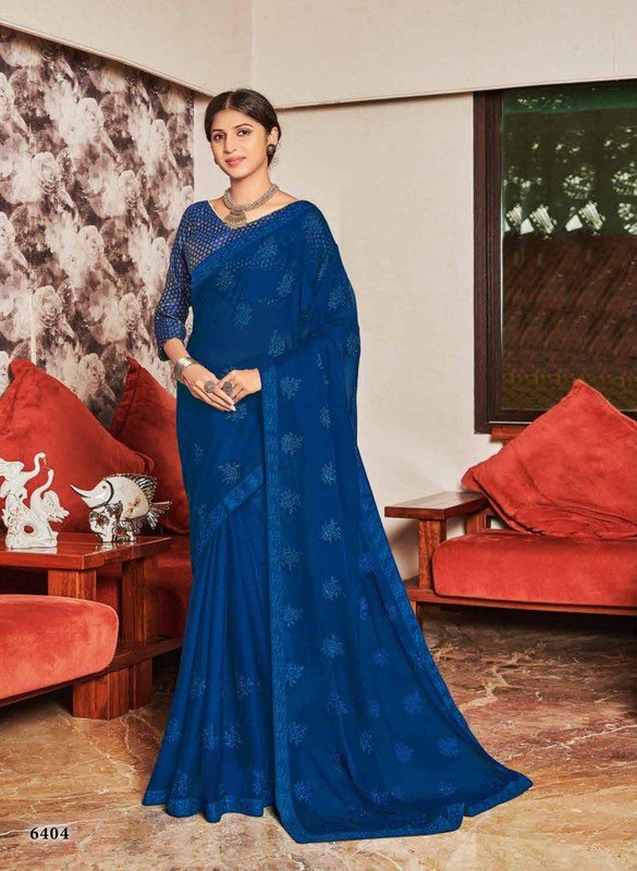 Subhash Gaurawi Sb-6404 Blue Chiffon Saree