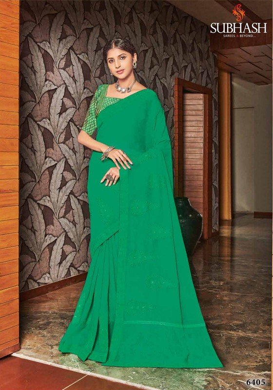 Subhash Gaurawi Sb-6405 Green Chiffon Saree