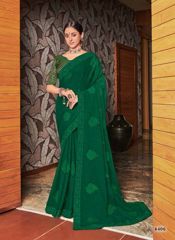 Subhash Gaurawi Sb-6406 Green Chiffon Saree