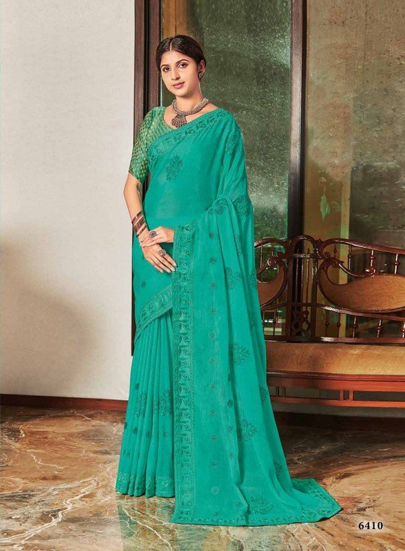 Subhash Gaurawi Sb-6410 Blue Chiffon Saree