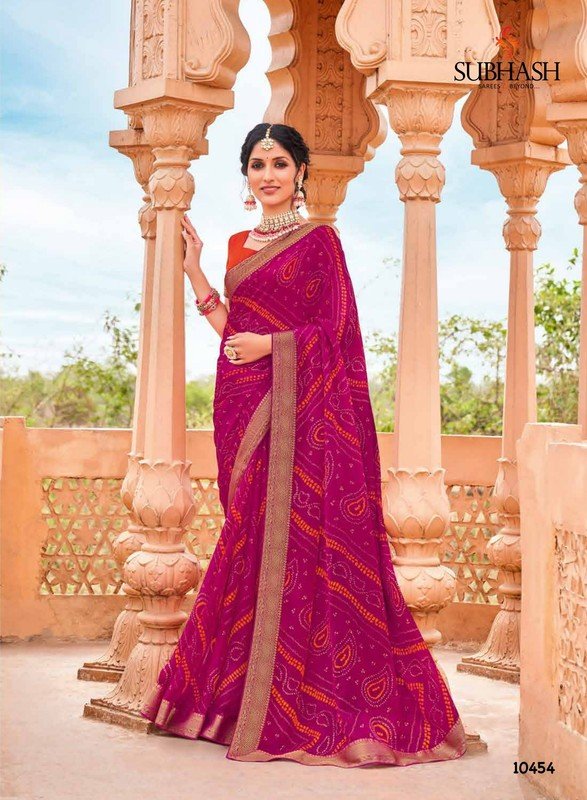 Subhash Gauri-4 Sb-10454 Pink Silk Chiffon Saree