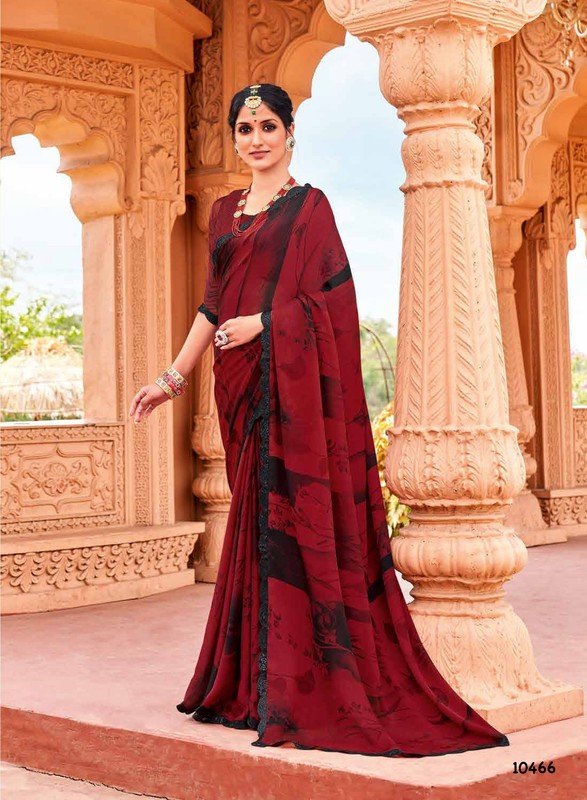 Subhash Gauri-4 Sb-10466 Red Silk Chiffon Saree