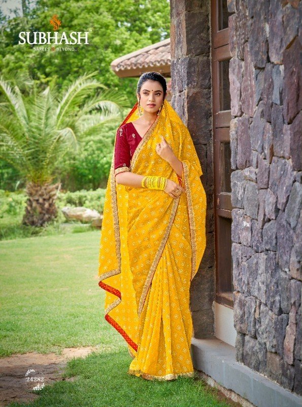 Subhash Gaurika Sb-24282 Yellow Organza Saree