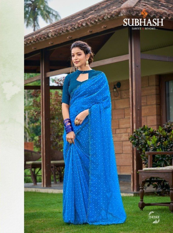 Subhash Gaurika Sb-24283 Blue Organza Saree