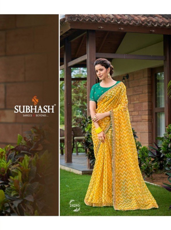 Subhash Gaurika Sb-24285 Yellow Organza Saree