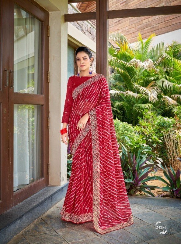 Subhash Gaurika Sb-24286 Red Organza Saree