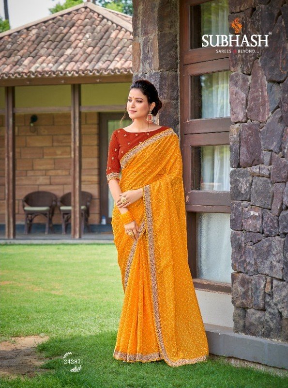 Subhash Gaurika Sb-24287 Yellow Organza Saree