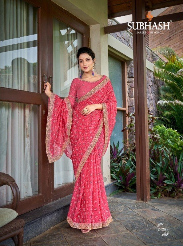 Subhash Gaurika Sb-24288 Pink Organza Saree