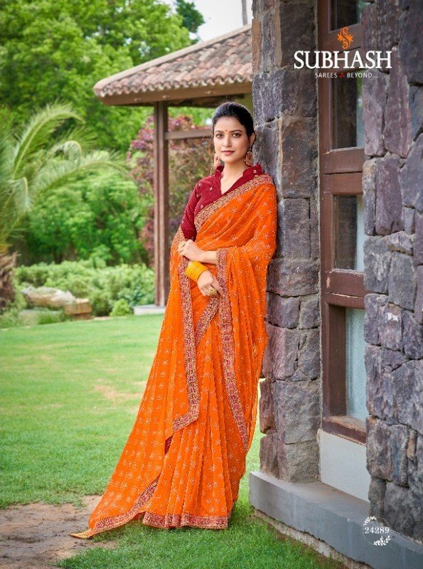 Subhash Gaurika Sb-24289 Orange Organza Saree