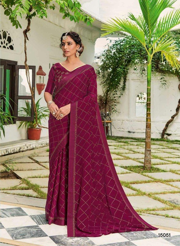 Subhash Gunjan Sb-15051 Violet Chiffon Saree