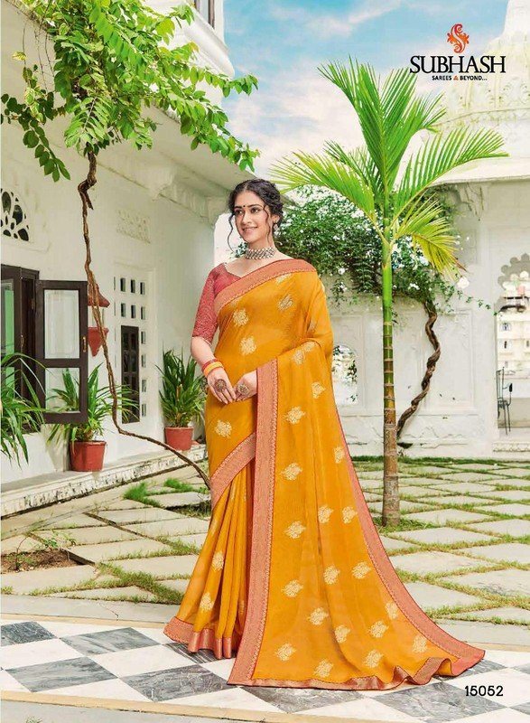 Subhash Gunjan Sb-15052 Yellow Chiffon Saree