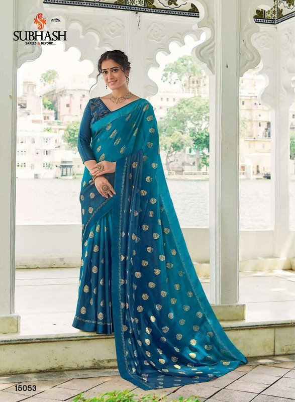 Subhash Gunjan Sb-15053 Blue Chiffon Saree