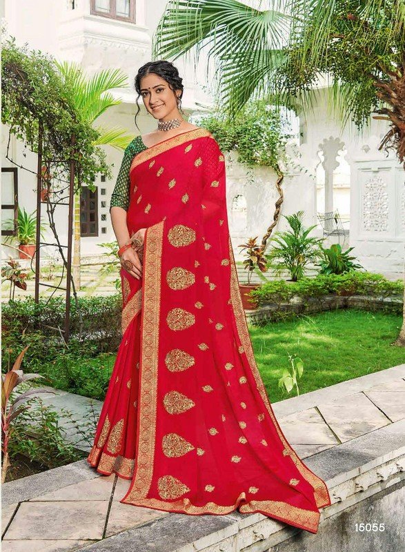 Subhash Gunjan Sb-15055 Red Chiffon Saree