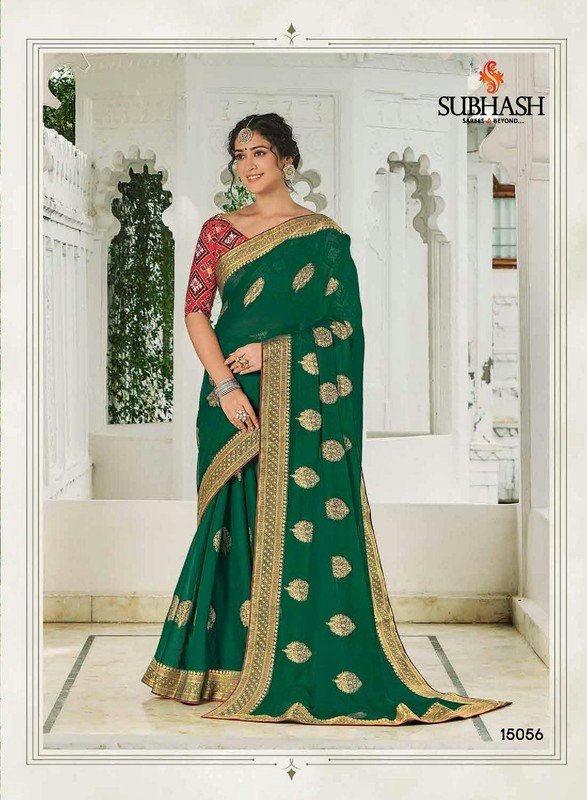 Subhash Gunjan Sb-15056 Green Chiffon Saree