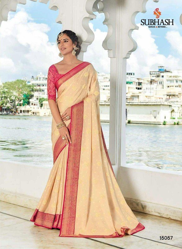 Subhash Gunjan Sb-15057 Cream Chiffon Saree