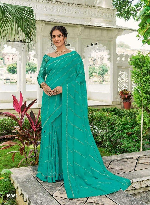 Subhash Gunjan Sb-15058 Blue Chiffon Saree