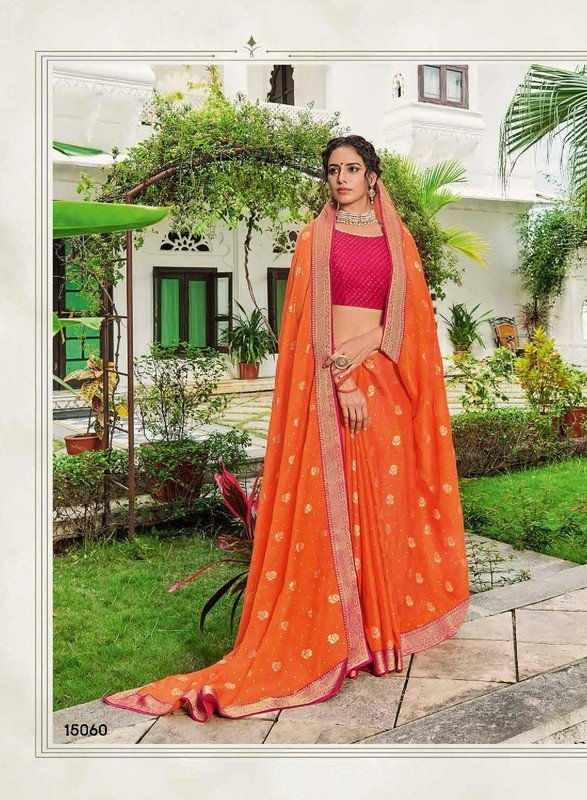 Subhash Gunjan Sb-15060 Orange Chiffon Saree