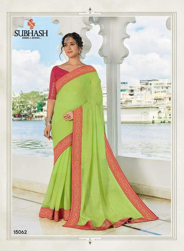 Subhash Gunjan Sb-15062 Green Chiffon Saree