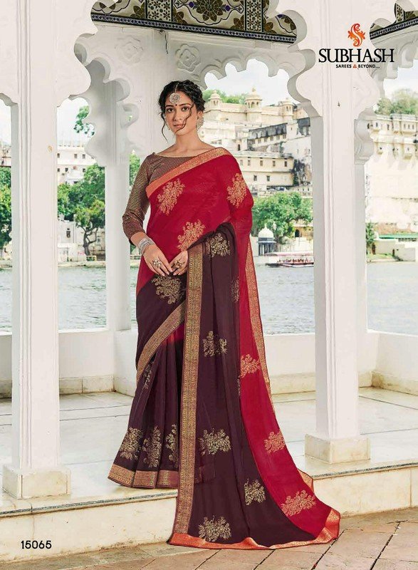 Subhash Gunjan Sb-15065 Red Chiffon Saree