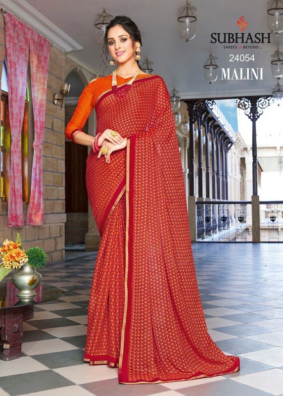 Subhash Malini Sb-24054 Red Viscose Georgette Saree