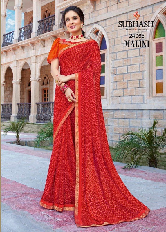 Subhash Malini Sb-24065 Red Viscose Georgette Saree